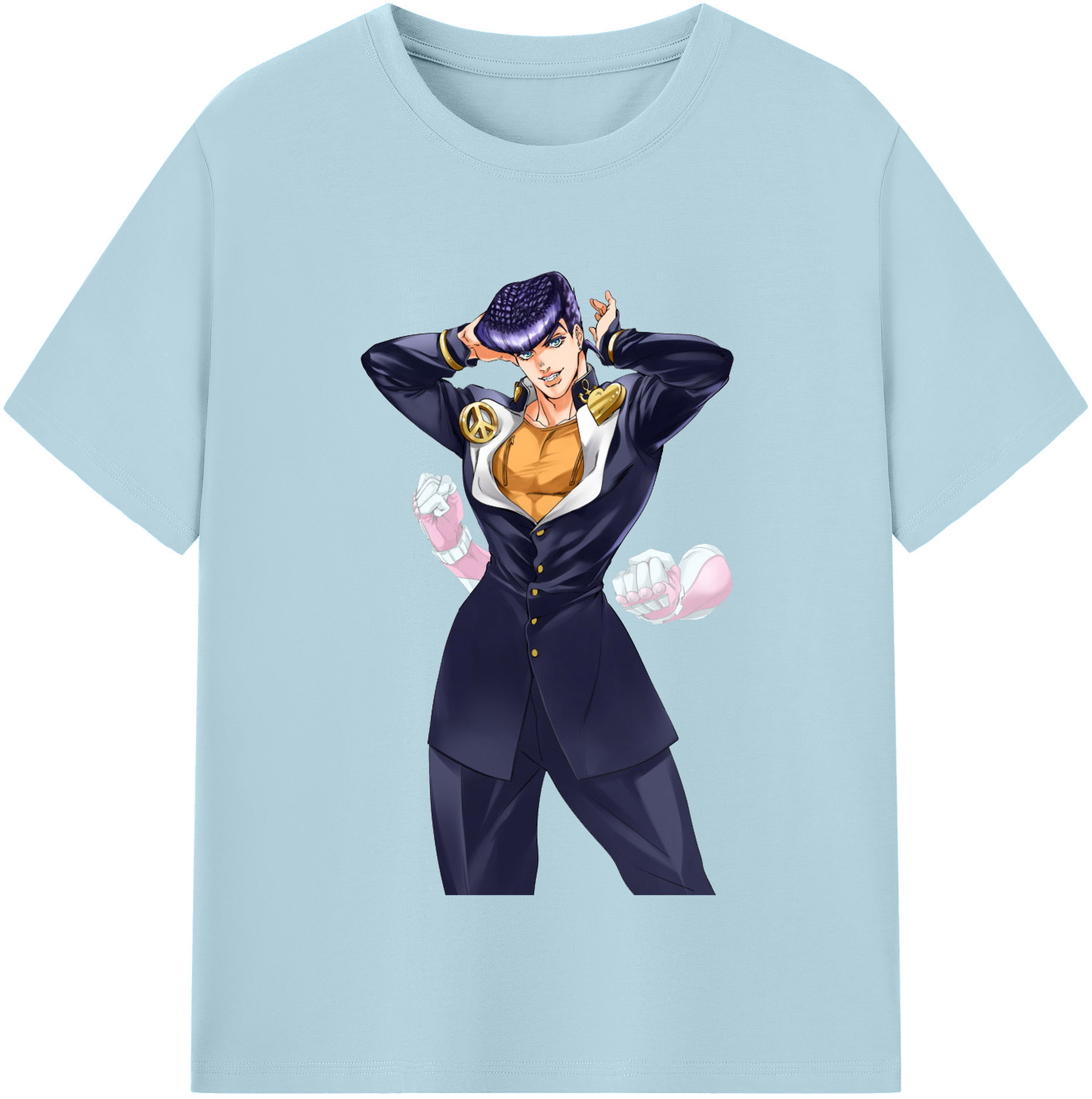 （画像用） ジョジョの奇妙な冒険 ひがしかた じょうすけ JoJo's Bizarre Adventure Higashikata Josuke 綿100％半袖Tシャツ（フロントプリント）
